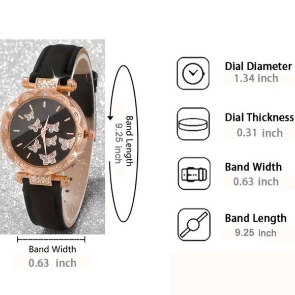 Pink & Gold Watch, Pink Butterfly Necklace, Bracelet, Earrings and Ring Set - Picture 3 of 8